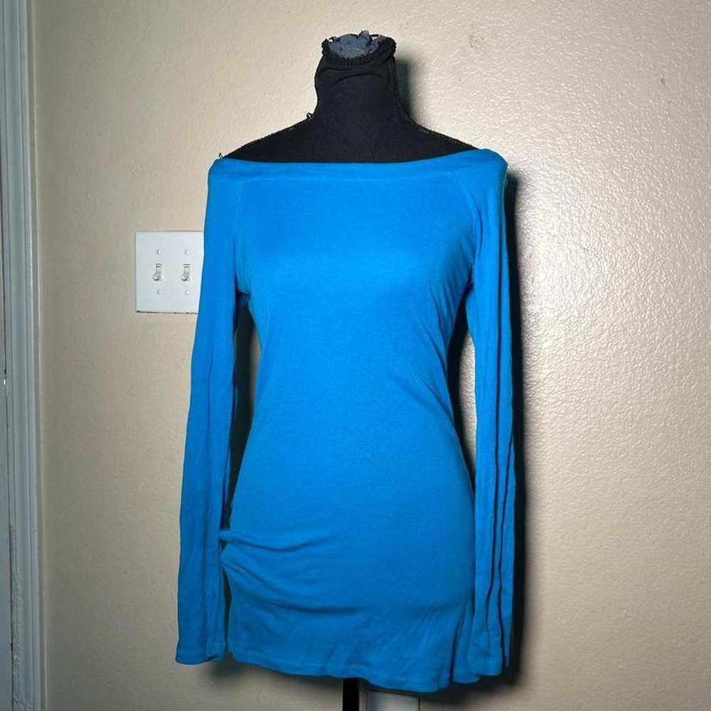 Express Sexy Basic Tee Blue Long Sleeve Off Shoulder Y2K Top Small